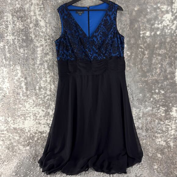 Dressbarn Plus size 16W Floral Lace Empire Waist Fit Flared Midi Dress Blue Zip - Picture 1 of 11
